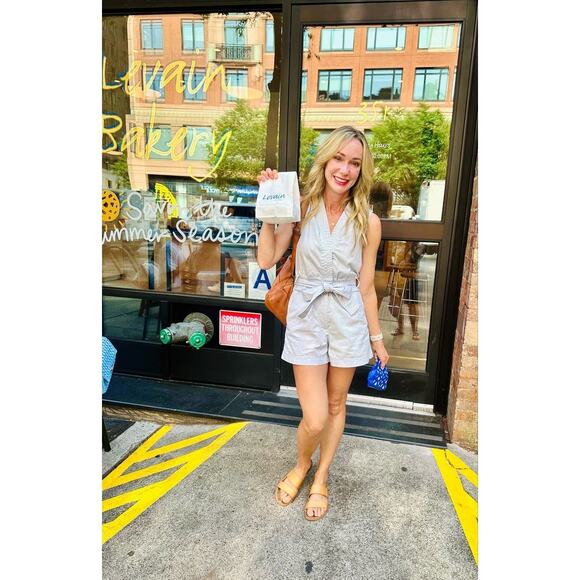 DEREK LAM 10 CROSBY x RTR Light Blue Cotton Button Front Tie Waist Romper 36 - Picture 12 of 14